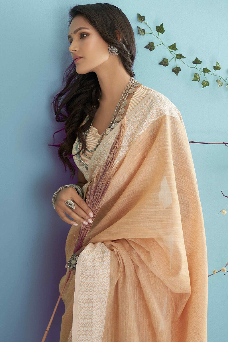 Blooming Dark Beige Lucknowi Silk Saree With Sensational Blouse Piece