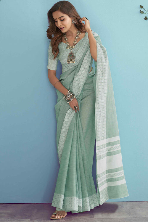 Load image into Gallery viewer, Precious Pista Lucknowi Silk Saree With Desiring Blouse Piece
