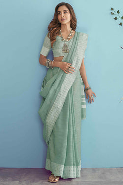 Precious Pista Lucknowi Silk Saree With Desiring Blouse Piece