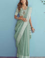 Precious Pista Lucknowi Silk Saree With Desiring Blouse Piece