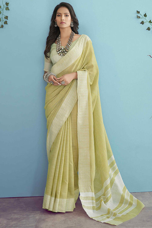 Load image into Gallery viewer, Adorable Lemon Lucknowi Silk Saree With Flameboyant Blouse Piece
