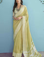 Adorable Lemon Lucknowi Silk Saree With Flameboyant Blouse Piece
