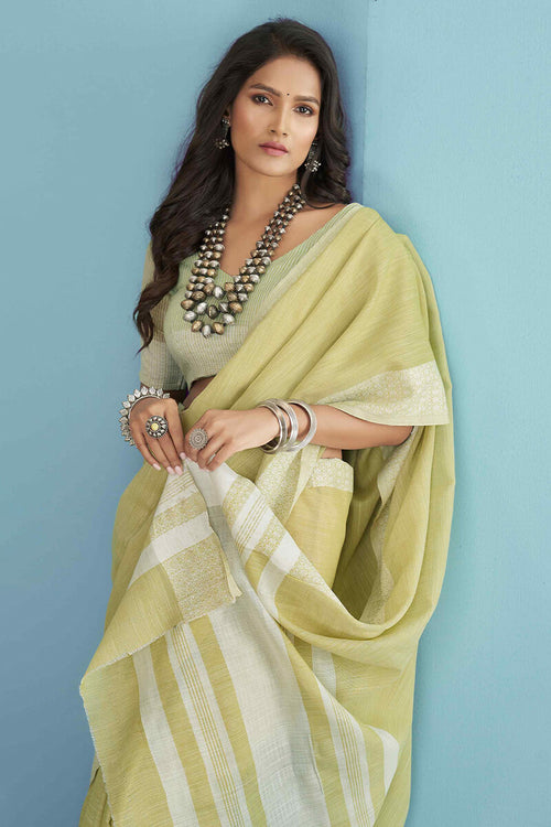 Load image into Gallery viewer, Adorable Lemon Lucknowi Silk Saree With Flameboyant Blouse Piece
