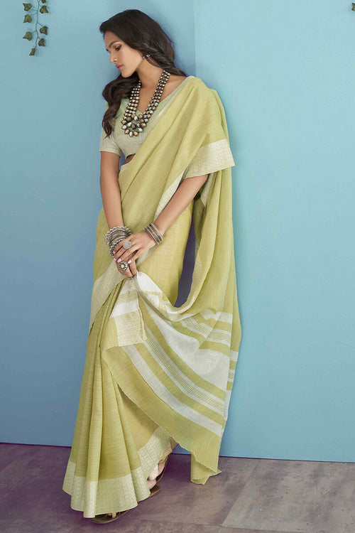 Load image into Gallery viewer, Adorable Lemon Lucknowi Silk Saree With Flameboyant Blouse Piece
