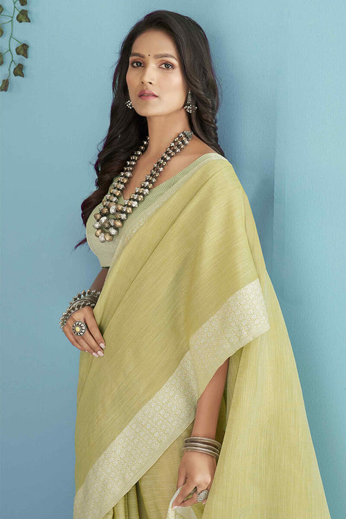 Load image into Gallery viewer, Adorable Lemon Lucknowi Silk Saree With Flameboyant Blouse Piece
