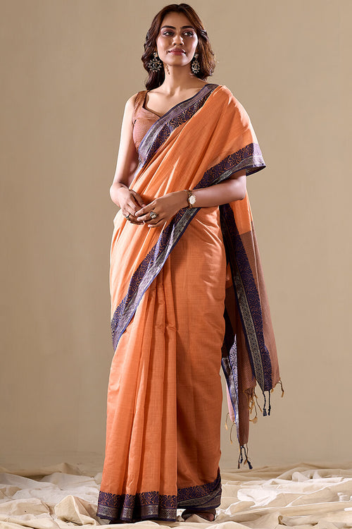 Load image into Gallery viewer, Marvellous Orange Cotton Silk Saree With Amazing Blouse Piece
