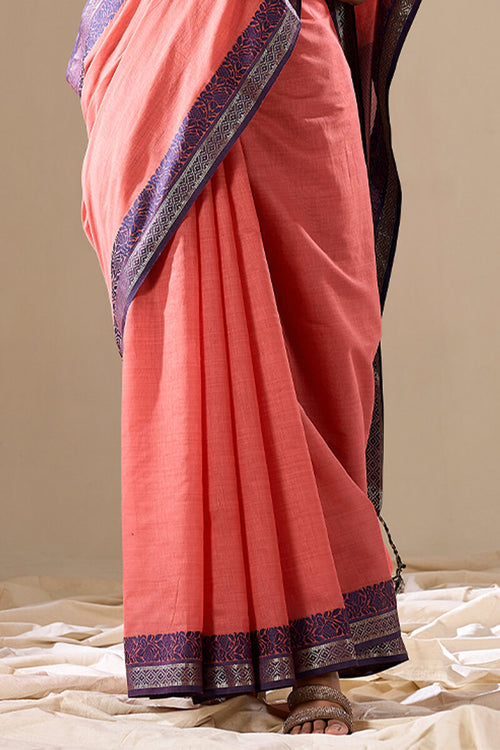 Load image into Gallery viewer, Classy Peach Cotton Silk Saree With Pretty Blouse Piece
