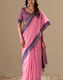 Sophisticated Baby Pink Cotton Silk Saree With Gleaming Blouse Piece