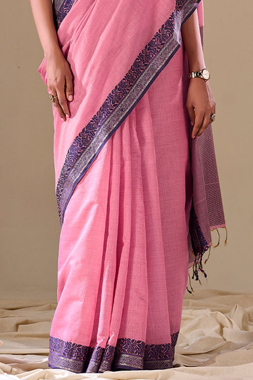 Load image into Gallery viewer, Sophisticated Baby Pink Cotton Silk Saree With Gleaming Blouse Piece
