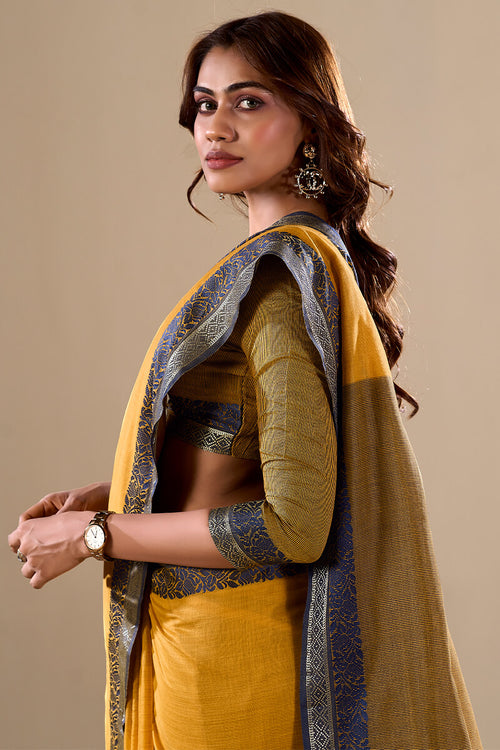 Load image into Gallery viewer, Energetic Yellow Cotton Silk Saree With Attractive Blouse Piece
