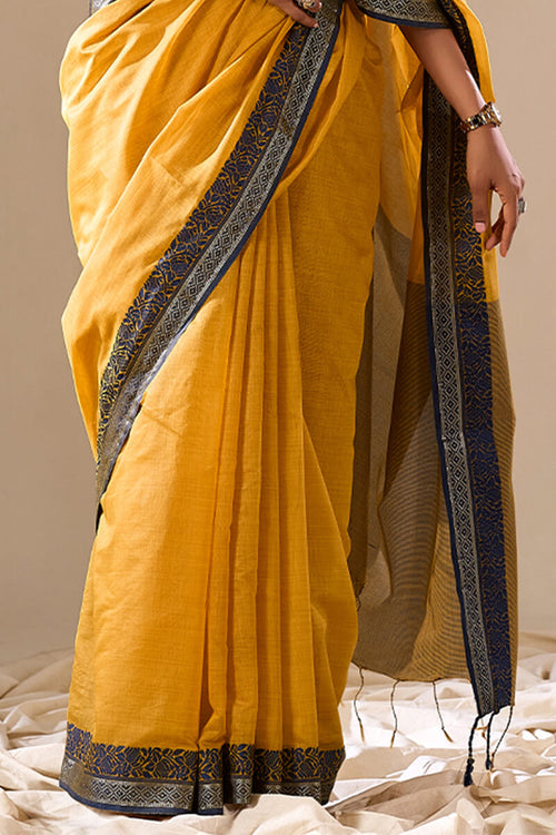 Load image into Gallery viewer, Energetic Yellow Cotton Silk Saree With Attractive Blouse Piece
