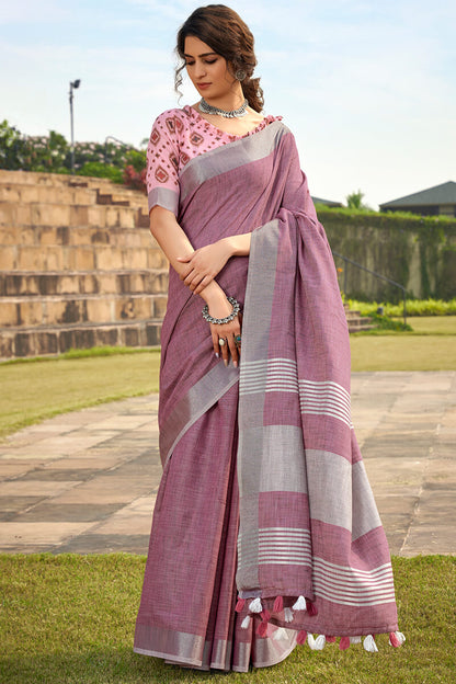 Nectarous Pink Cotton Silk Saree With Whimsical Blouse Piece