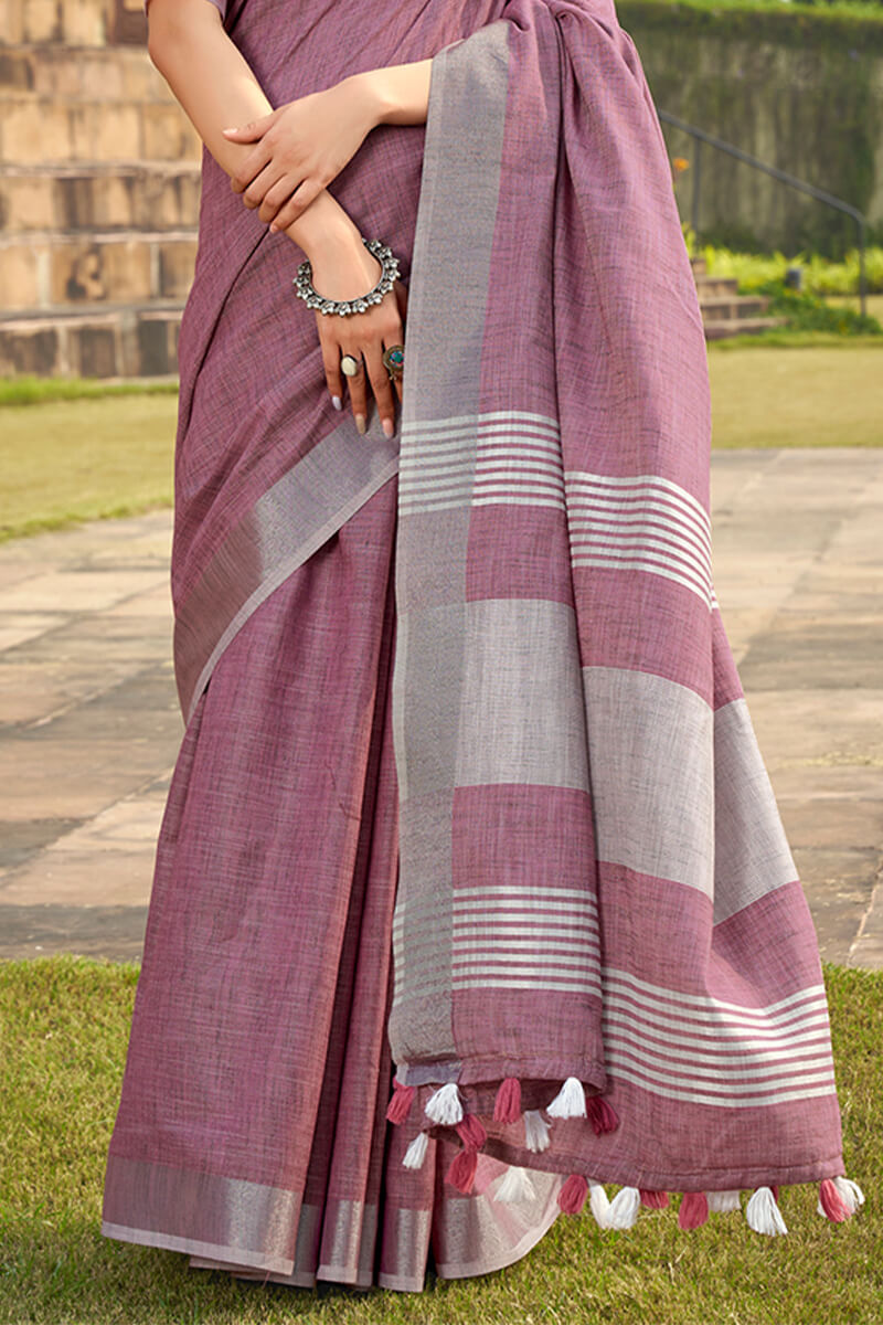 Nectarous Pink Cotton Silk Saree With Whimsical Blouse Piece