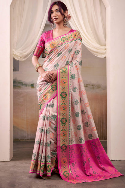 Marvellous Beige Patola Silk Saree With Tremendous Blouse Piece