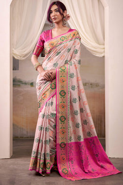 Marvellous Beige Patola Silk Saree With Tremendous Blouse Piece