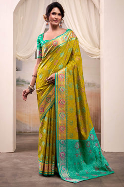 Zephyr Mehndi Patola Silk Saree With Inspiring Blouse Piece
