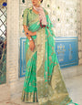 Conflate Sea Green Cotton Silk Saree With Whimsical Blouse Piece