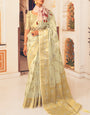 Glorious Beige Cotton Silk Saree With Embellished Blouse Piece