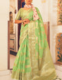Ravishing Green Cotton Silk Saree With Mellifluous Blouse Piece