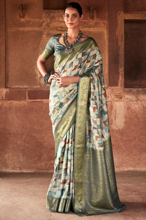 Load image into Gallery viewer, Amazing Grey Digital Printed Soft Silk Saree With Winsome Blouse Piece
