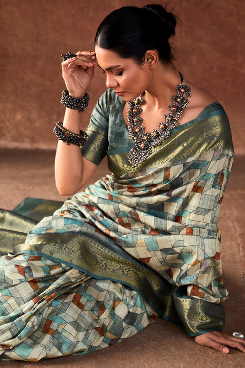 Load image into Gallery viewer, Amazing Grey Digital Printed Soft Silk Saree With Winsome Blouse Piece
