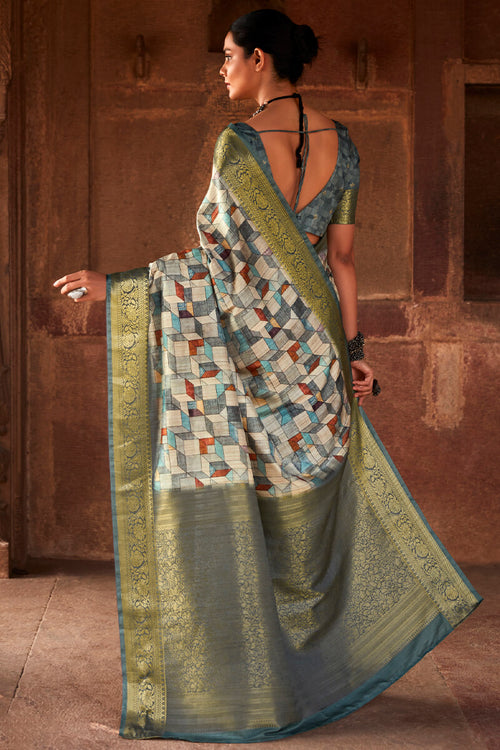 Load image into Gallery viewer, Amazing Grey Digital Printed Soft Silk Saree With Winsome Blouse Piece
