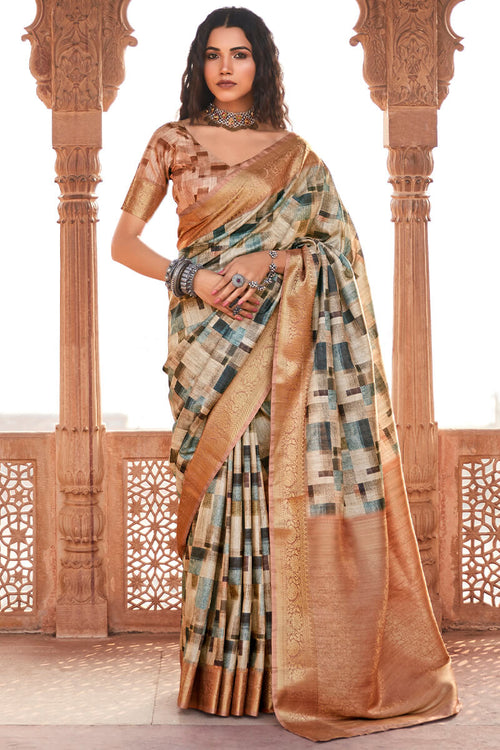 Load image into Gallery viewer, Energetic Brown Digital Printed Soft Silk Saree With Whimsical Blouse Piece
