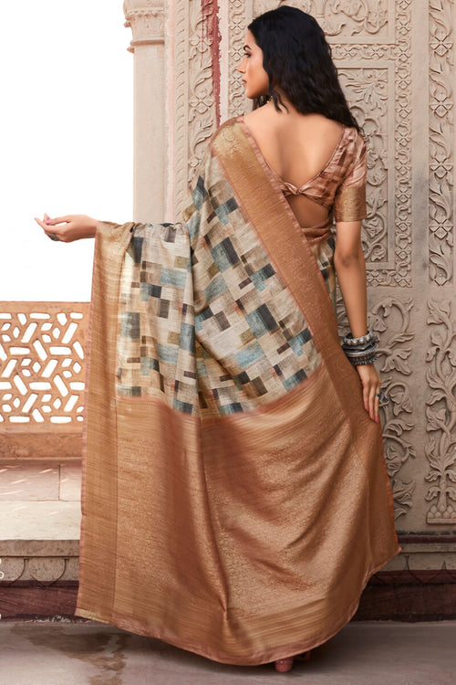 Load image into Gallery viewer, Energetic Brown Digital Printed Soft Silk Saree With Whimsical Blouse Piece
