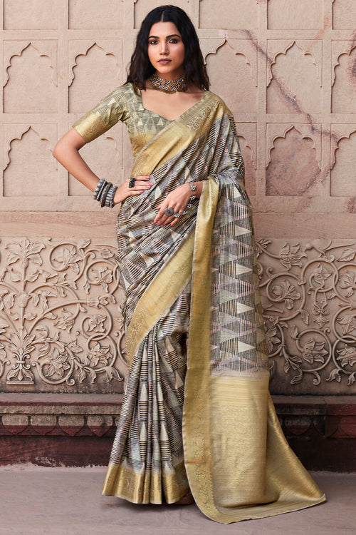 Load image into Gallery viewer, Gorgeous Grey Digital Printed Soft Silk Saree With Vibrant Blouse Piece
