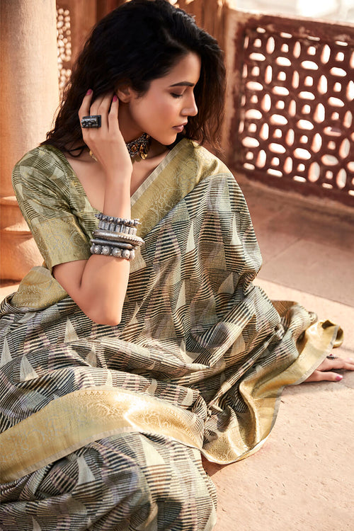 Load image into Gallery viewer, Gorgeous Grey Digital Printed Soft Silk Saree With Vibrant Blouse Piece
