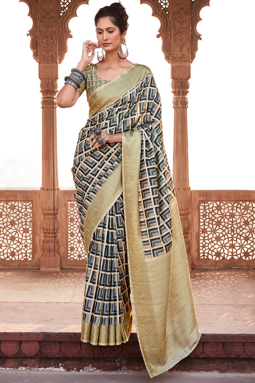 Load image into Gallery viewer, Staring Grey Digital Printed Soft Silk Saree With Inimitable Blouse Piece
