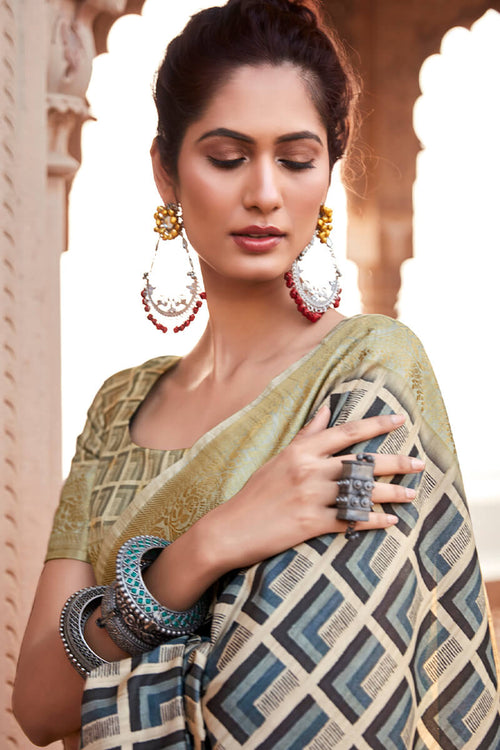 Load image into Gallery viewer, Staring Grey Digital Printed Soft Silk Saree With Inimitable Blouse Piece
