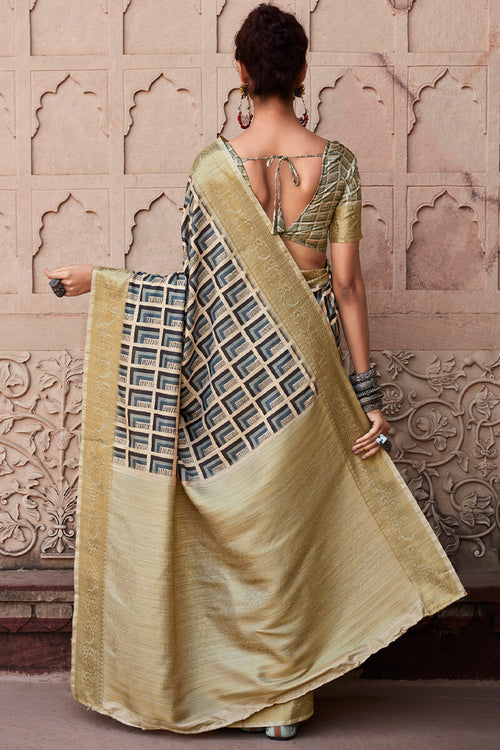 Load image into Gallery viewer, Staring Grey Digital Printed Soft Silk Saree With Inimitable Blouse Piece
