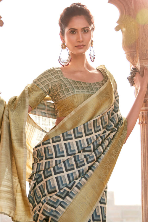 Load image into Gallery viewer, Staring Grey Digital Printed Soft Silk Saree With Inimitable Blouse Piece
