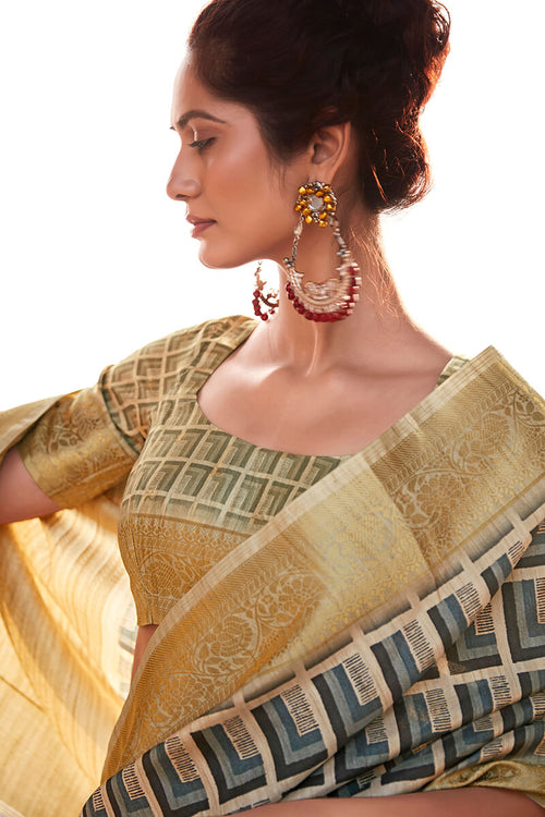 Load image into Gallery viewer, Staring Grey Digital Printed Soft Silk Saree With Inimitable Blouse Piece
