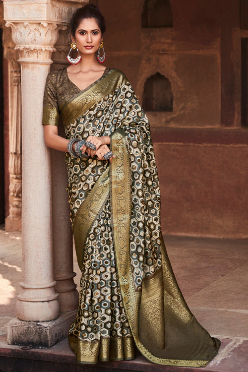 Load image into Gallery viewer, Ethnic Brown Digital Printed Soft Silk Saree With Nebula Blouse Piece
