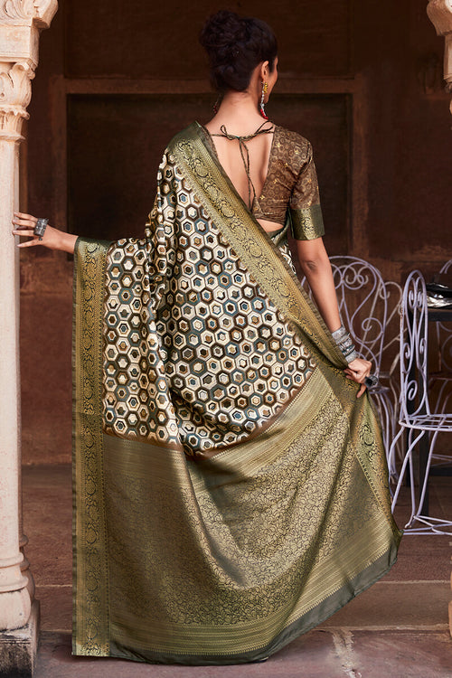 Load image into Gallery viewer, Ethnic Brown Digital Printed Soft Silk Saree With Nebula Blouse Piece
