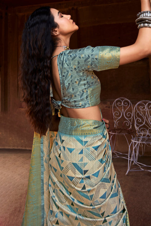 Load image into Gallery viewer, Majesty Grey Digital Printed Soft Silk Saree With Zephyr Blouse Piece
