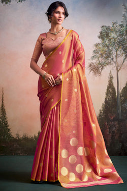Transcendent Peach Banarasi Tissue Silk Saree With Evocative Blouse Piece