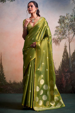 Posh Green Banarasi Tissue Silk Saree With Imbrication Blouse Piece