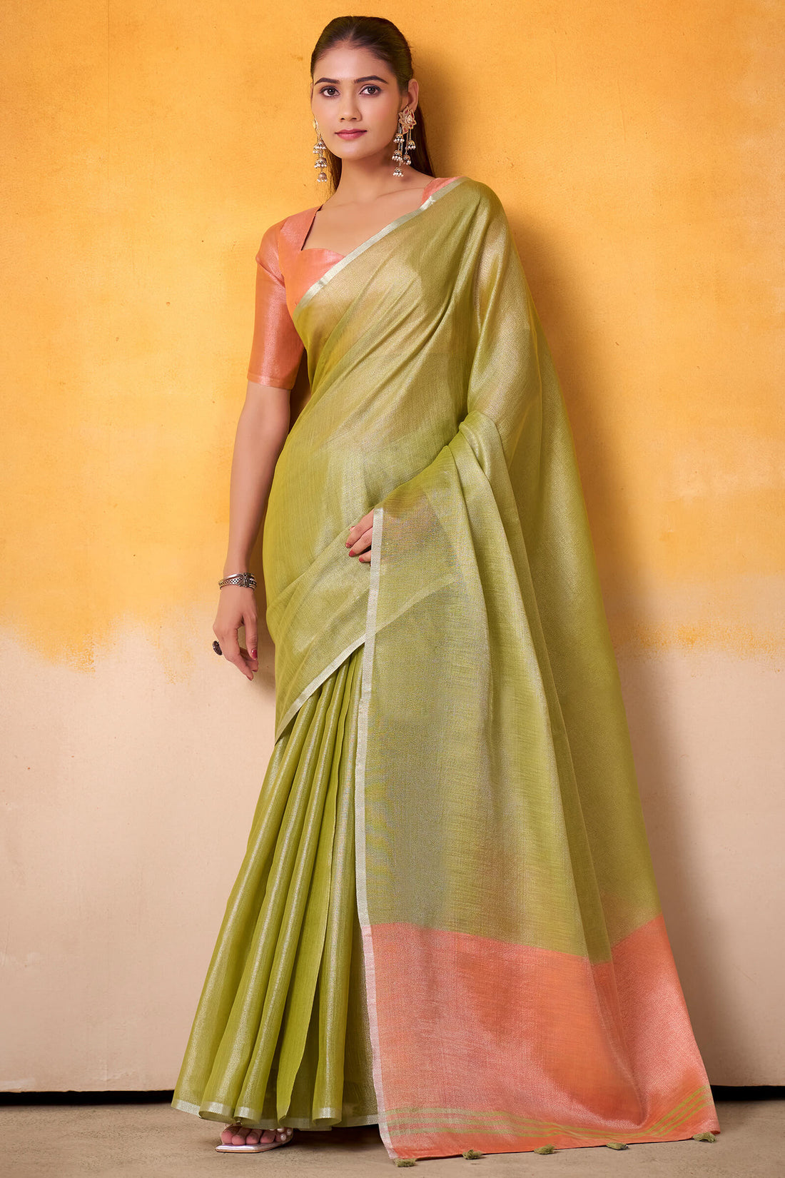 Precious Green Soft Banarasi Tissue Silk Saree With Unequalled Blouse Piece