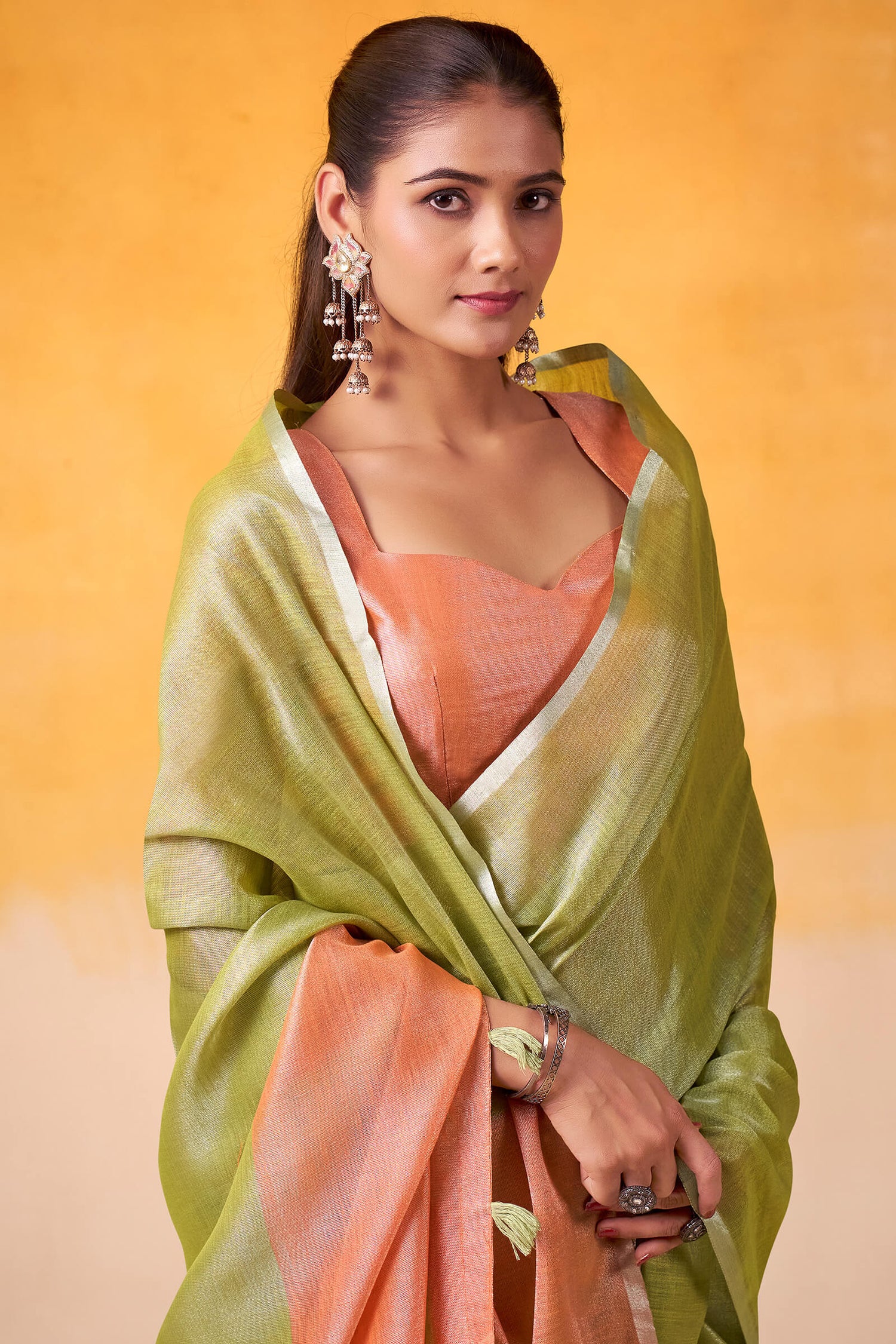 Precious Green Soft Banarasi Tissue Silk Saree With Unequalled Blouse Piece