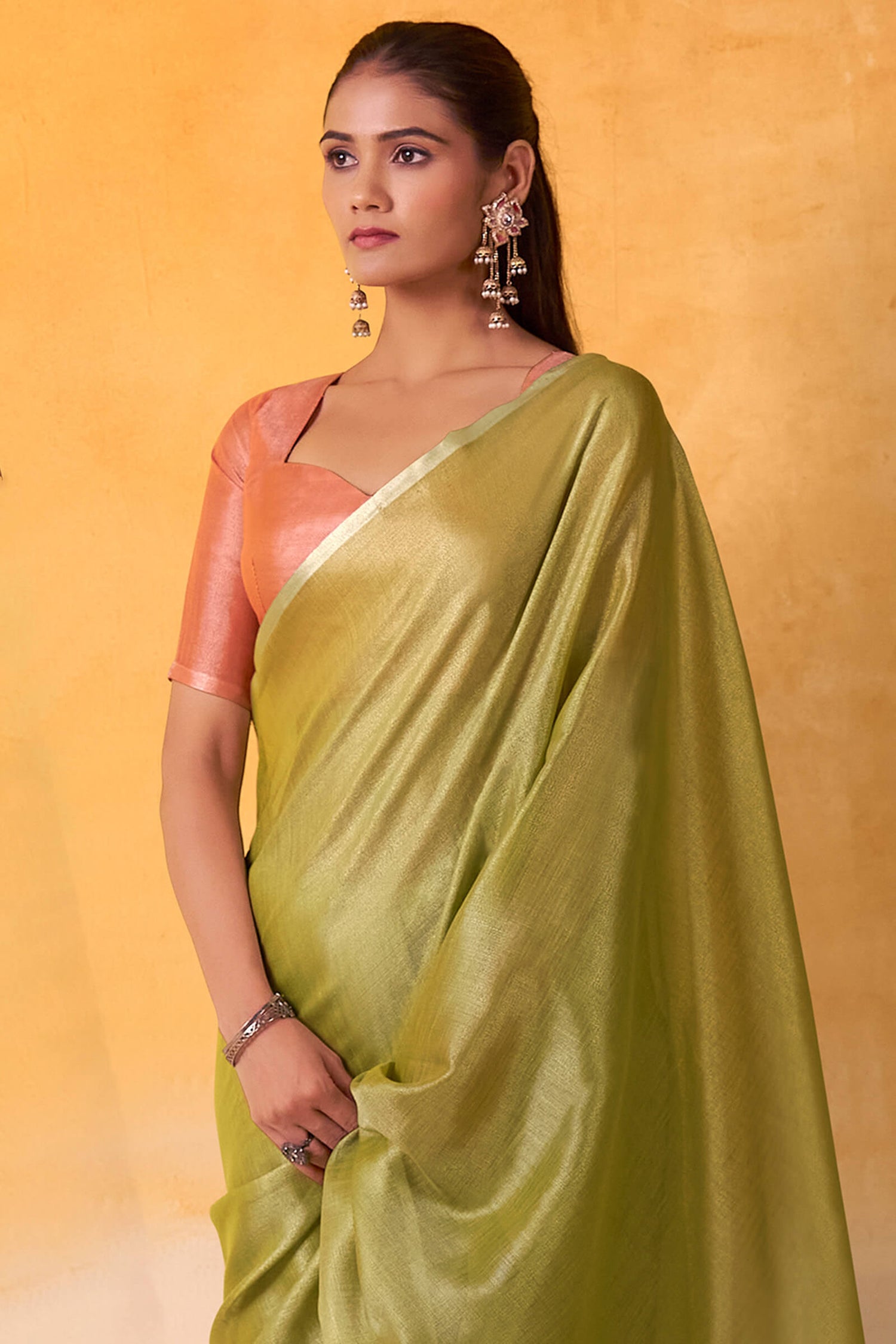 Precious Green Soft Banarasi Tissue Silk Saree With Unequalled Blouse Piece