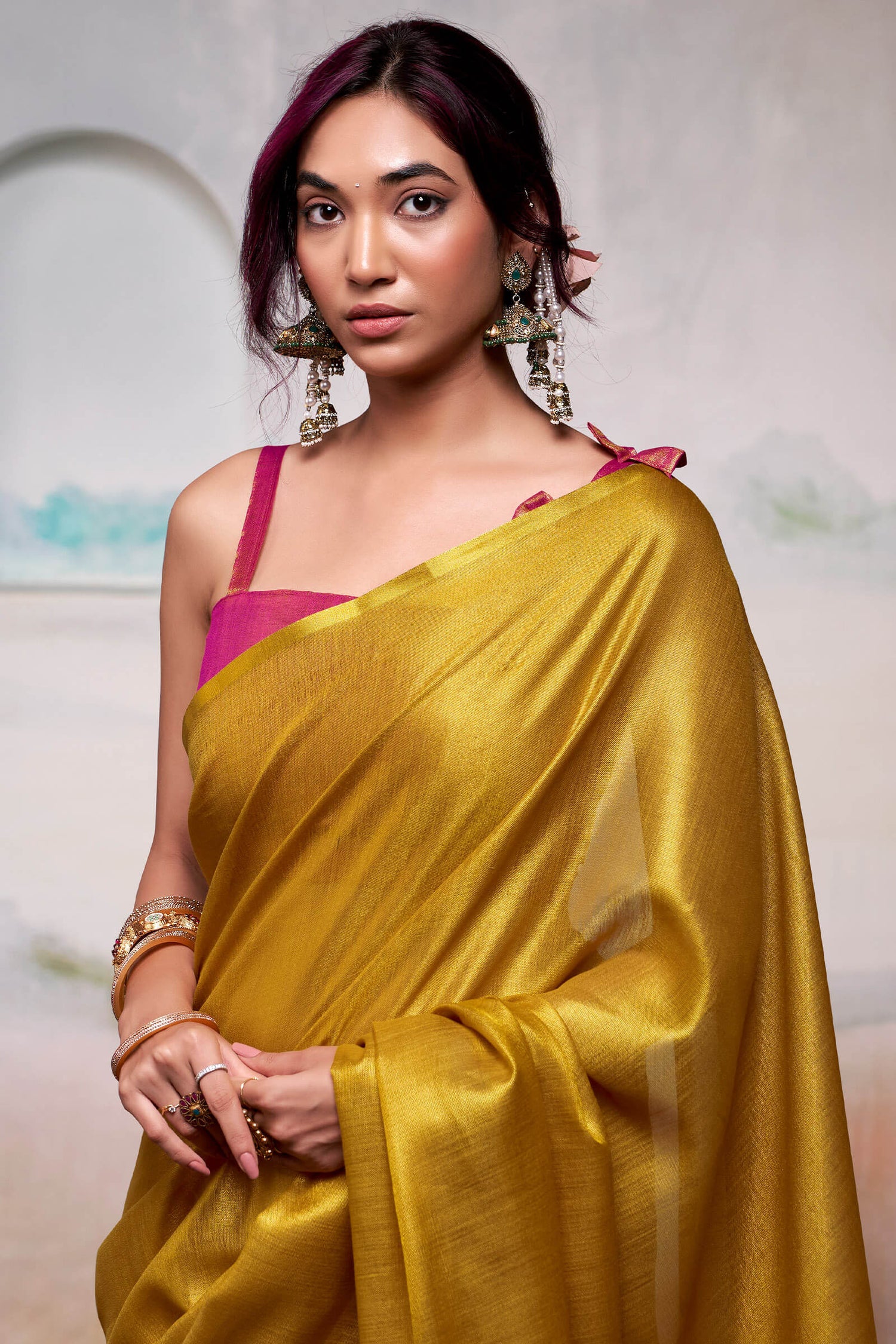 Mesmeric Mustard Soft Banarasi Tissue Silk Saree With Ephemeral Blouse Piece