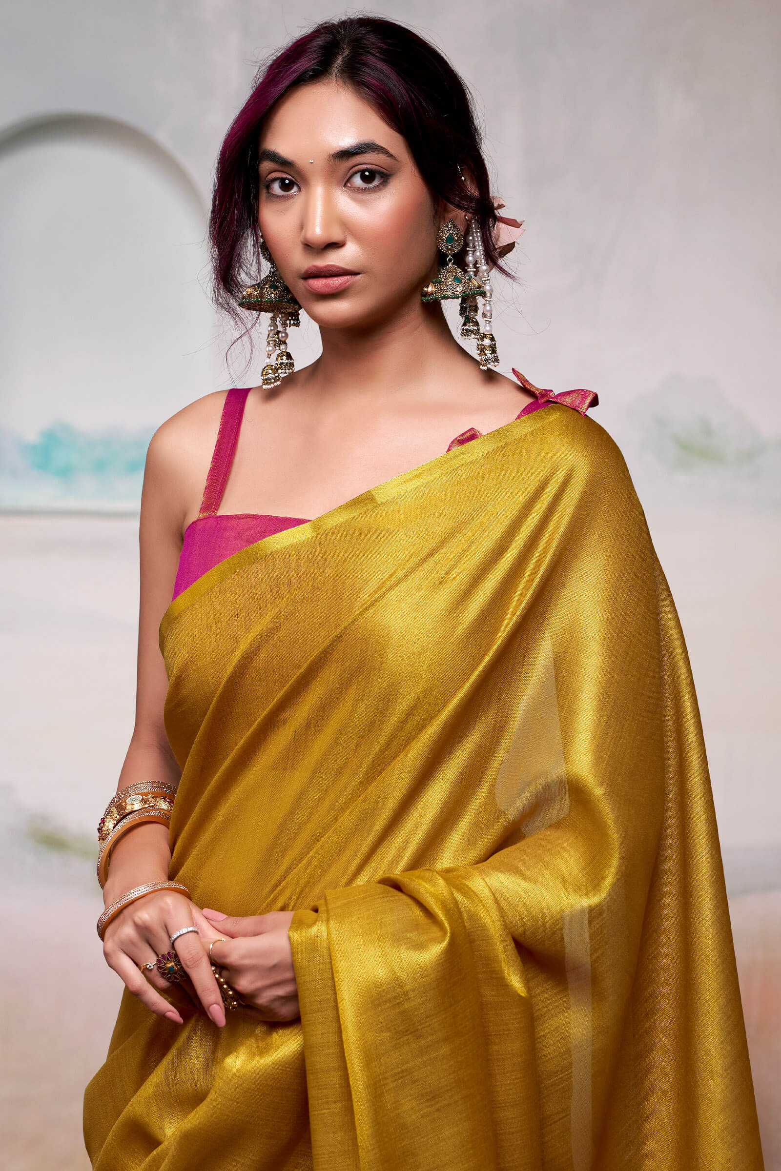 Mesmeric Mustard Soft Banarasi Tissue Silk Saree With Ephemeral Blouse Piece