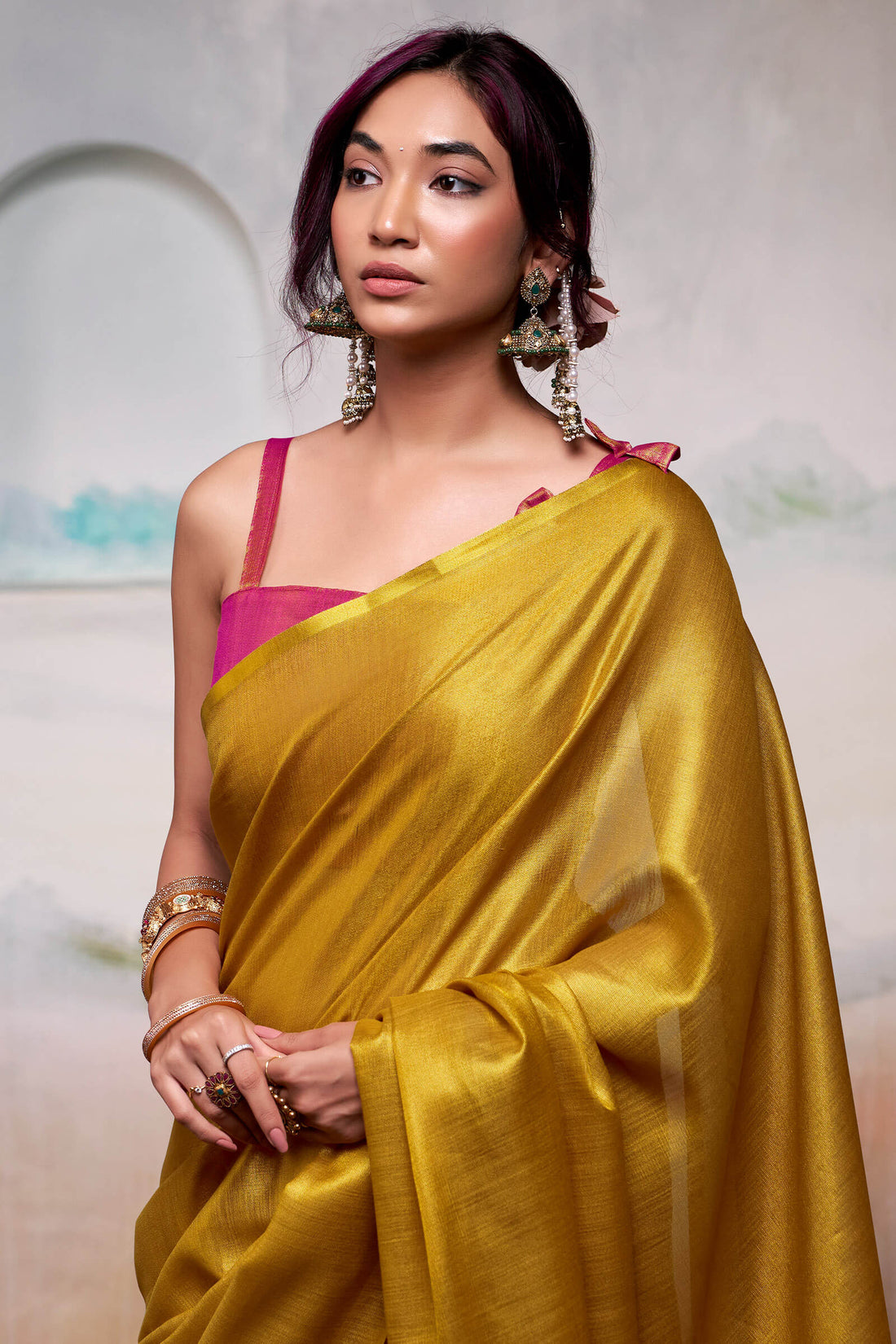 Mesmeric Mustard Soft Banarasi Tissue Silk Saree With Ephemeral Blouse Piece