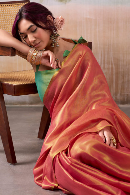 Cynosure Pink Soft Banarasi Tissue Silk Saree With Energetic Blouse Piece