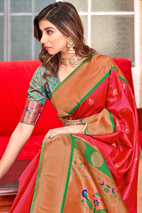 Load image into Gallery viewer, Desiring Dark Pink Paithani Silk Saree With Fancifull Blouse Piece
