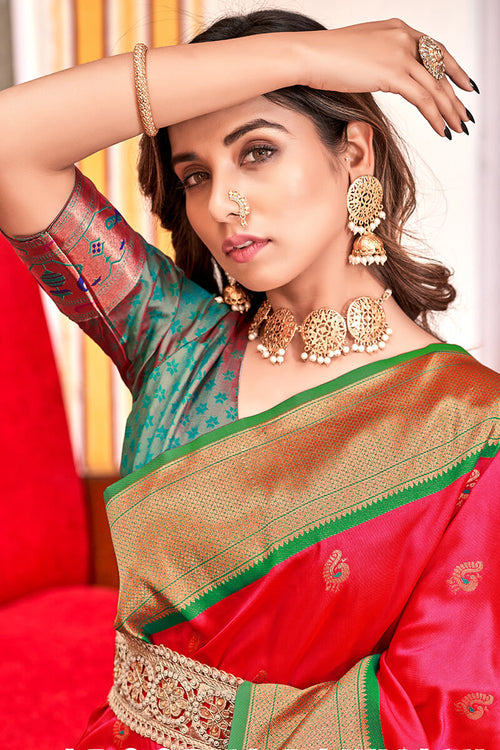 Load image into Gallery viewer, Desiring Dark Pink Paithani Silk Saree With Fancifull Blouse Piece
