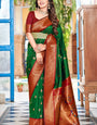 Imaginative Dark Green Paithani Silk Saree With Magnificat Blouse Piece